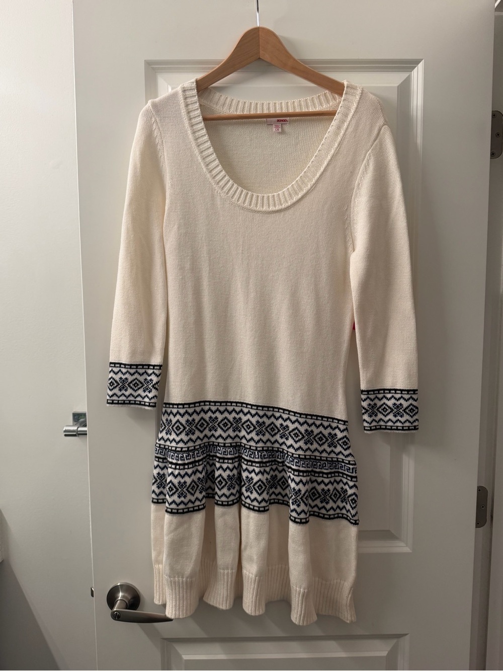 BONGO Cream Knit Dress with Navy Fair Isle Trim